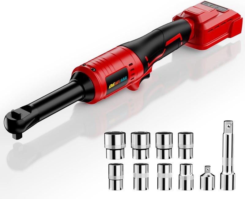 DEMIMA 3/8" Extended Cordless Ratchet Wrench for Milwaukee 18V Battery, 74Ft-Lbs Brushless Motor Electric Ratchet with 320RPM Variable Speed, 8 Sockets, 3/8" to 1/4" Adapter, 6" Extension Bar (Tool Only) - Image 1